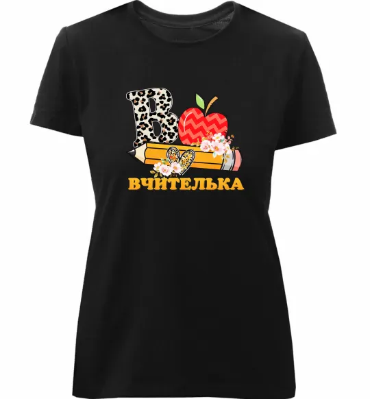 Женская премиум футболка В - Вчителька Черный фото