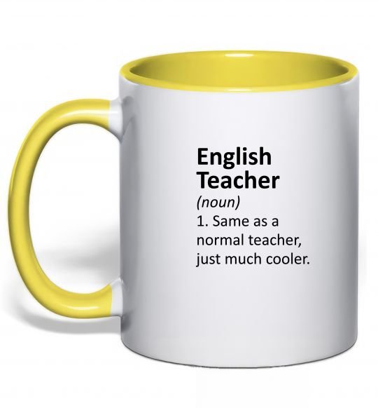 Чашка з кольоровою ручкою English teacher Сонячно жовтий фото