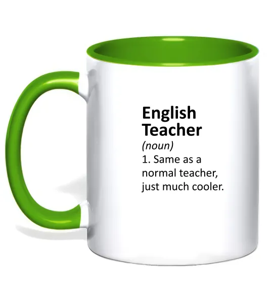 Чашка с цветной ручкой English teacher Лаймовый фото