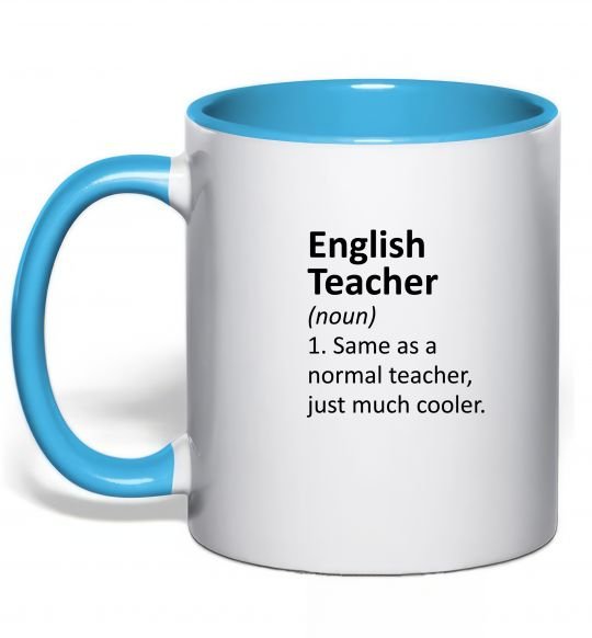 Чашка с цветной ручкой English teacher Голубой фото