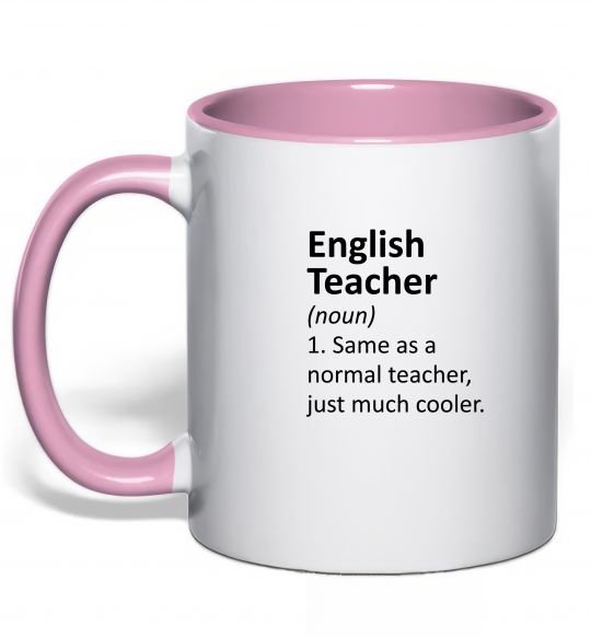 Чашка з кольоровою ручкою English teacher Ніжно рожевий фото