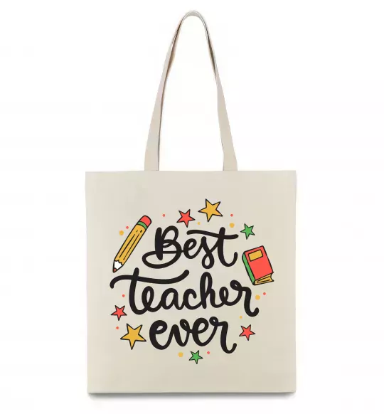 Еко-сумка Best teacher ever зірки Бежевий фото