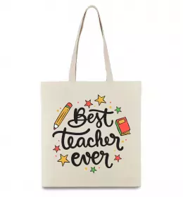 Эко-сумка Best teacher ever зірки Бежевый фото