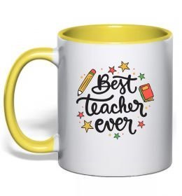 Чашка с цветной ручкой Best teacher ever зірки