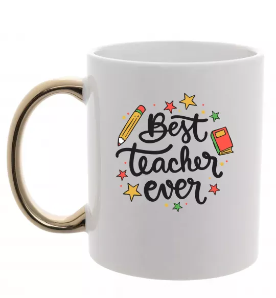 Чашка с цветной ручкой Best teacher ever зірки Золото фото