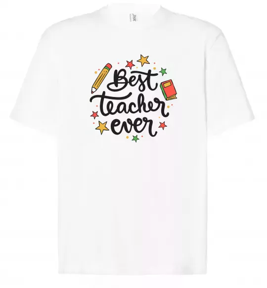 Футболка Оверсайз Best teacher ever зірки Білий фото