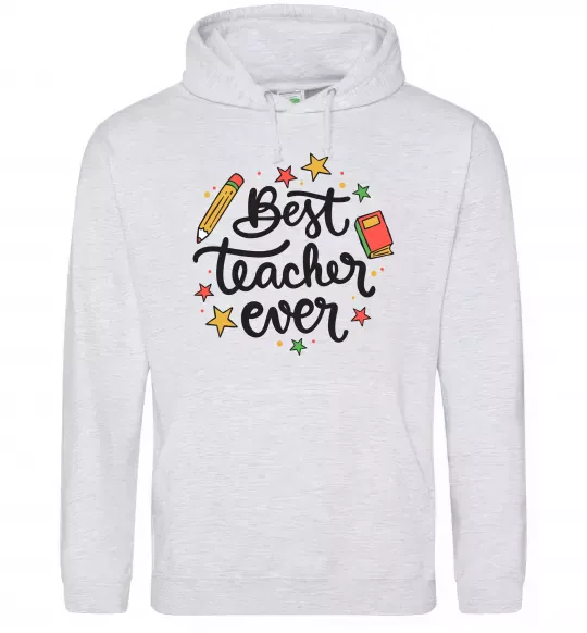 Мужская толстовка (худи) Best teacher ever зірки Серый меланж фото