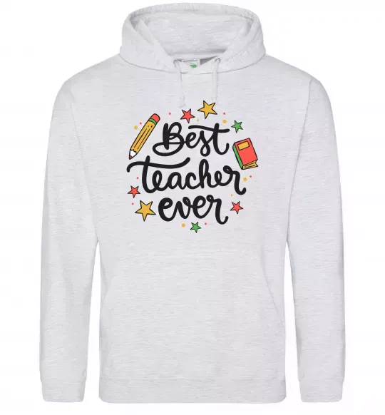 Женская толстовка (худи) Best teacher ever зірки Серый меланж фото