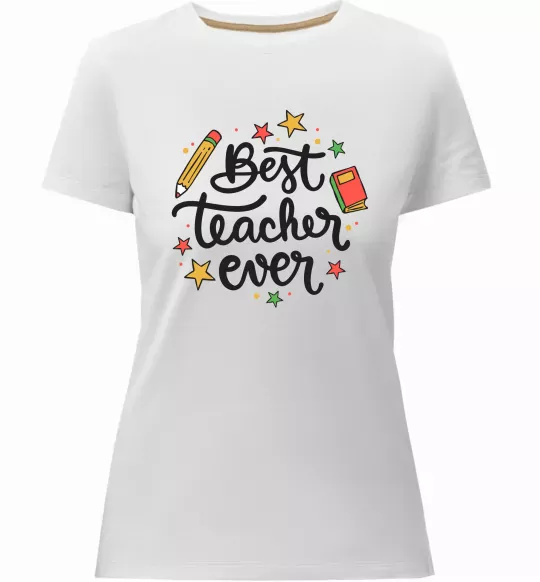 Жіноча преміум футболка Best teacher ever зірки Білий фото
