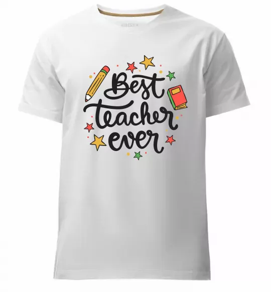 Чоловіча преміум футболка Best teacher ever зірки Білий фото