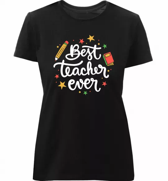 Жіноча преміум футболка Best teacher ever зірки Чорний фото