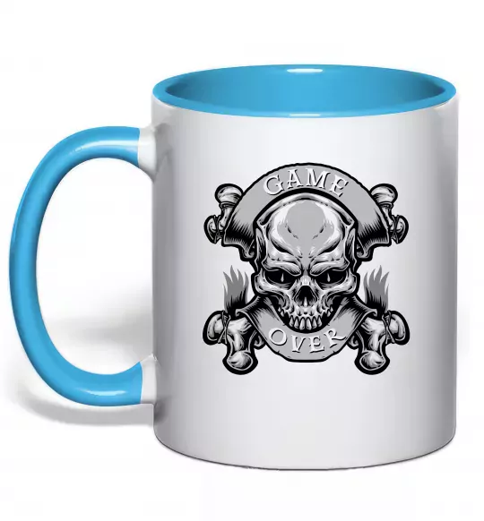 Чашка з кольоровою ручкою Череп Game over Блакитний фото