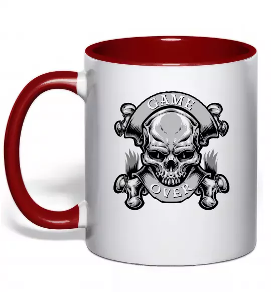 Чашка з кольоровою ручкою Череп Game over Червоний фото