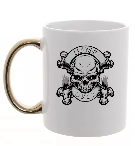 Чашка з кольоровою ручкою Череп Game over Золото фото