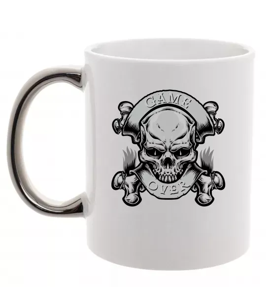 Чашка з кольоровою ручкою Череп Game over Срібло фото