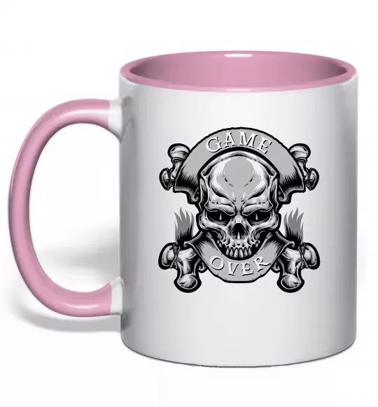 Чашка з кольоровою ручкою Череп Game over Ніжно рожевий фото
