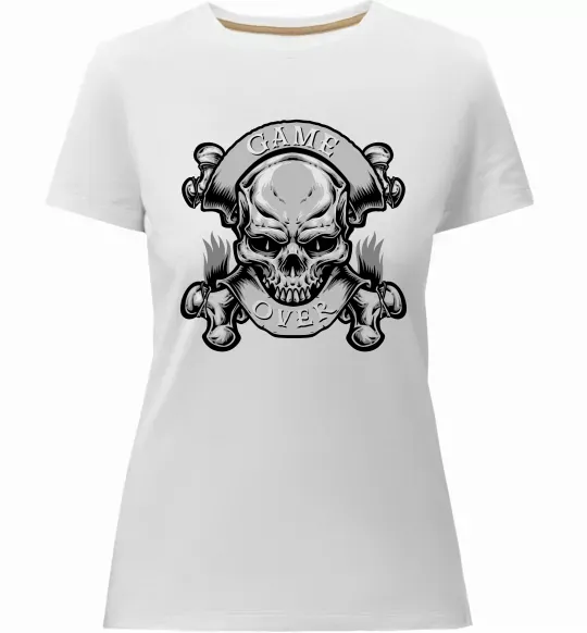 Женская премиум футболка Череп Game over Белый фото