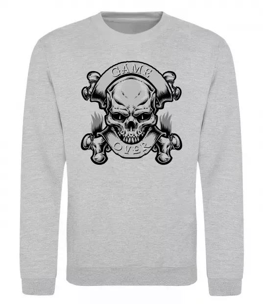 Світшот Череп Game over Сірий меланж фото