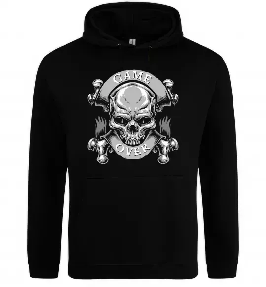 Мужская толстовка (худи) Череп Game over Черный фото