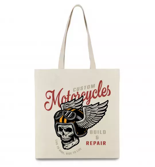 Эко-сумка Череп в шоломі Бежевый фото