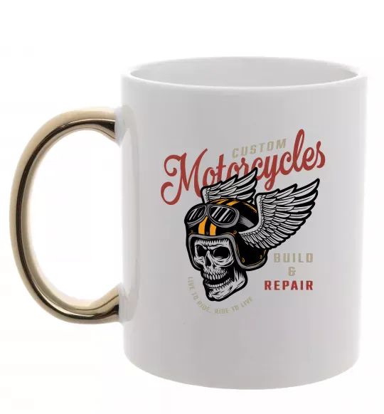 Чашка с цветной ручкой Череп в шоломі Золото фото