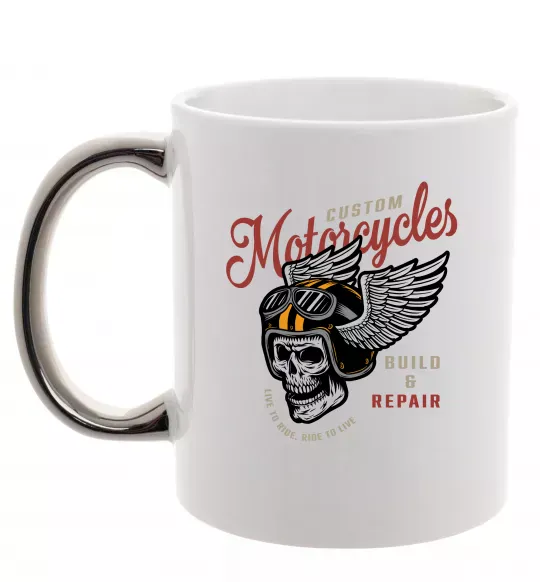 Чашка с цветной ручкой Череп в шоломі Серебро фото