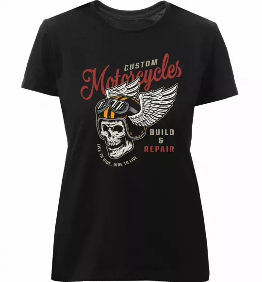 Жіноча преміум футболка Череп в шоломі Чорний фото