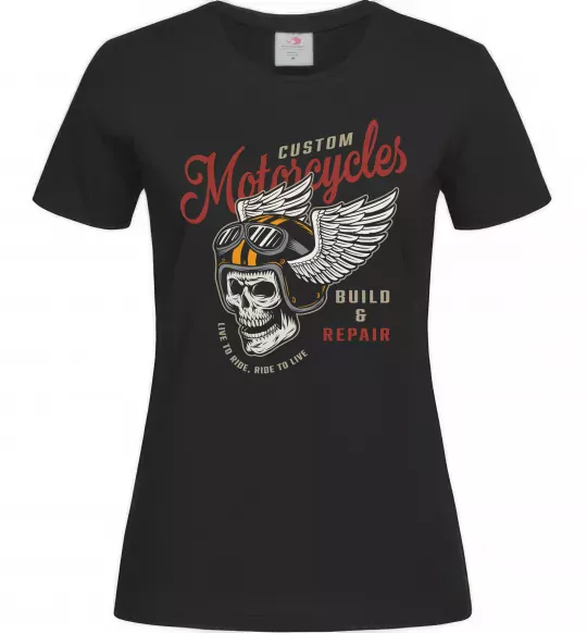 Женская футболка Череп в шоломі Черный фото