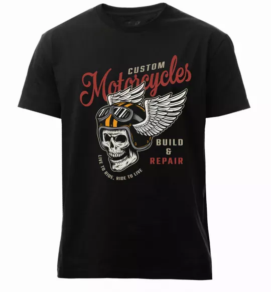 Чоловіча преміум футболка Череп в шоломі Чорний фото