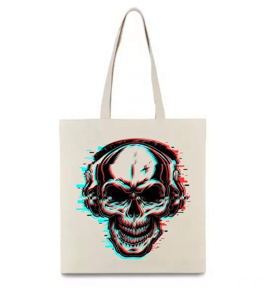 Эко-сумка Череп в навушниках Бежевый фото