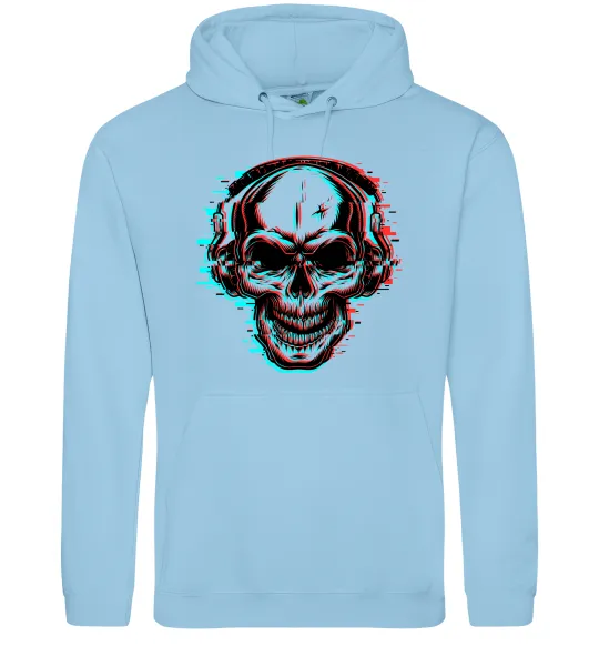 Мужская толстовка (худи) Череп в навушниках Голубой фото