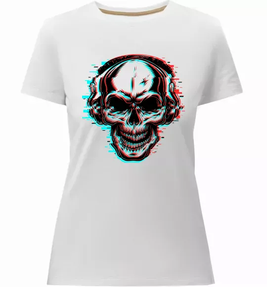 Женская премиум футболка Череп в навушниках Белый фото