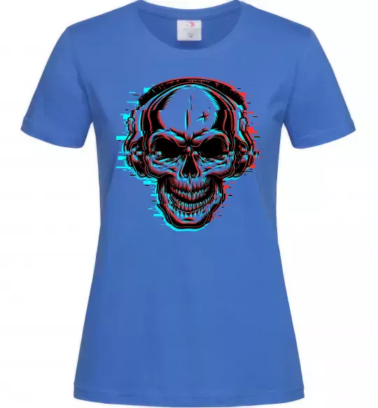 Жіноча футболка Череп в навушниках Яскраво-синій фото