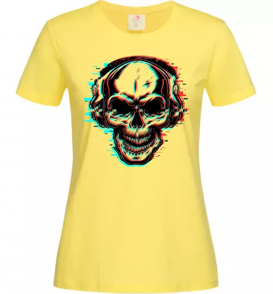 Жіноча футболка Череп в навушниках Лимонний фото