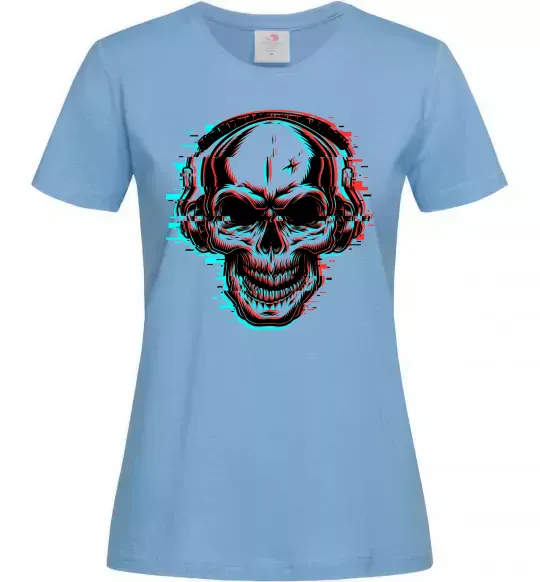 Жіноча футболка Череп в навушниках Блакитний фото