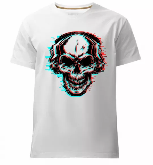 Мужская премиум футболка Череп в навушниках Белый фото