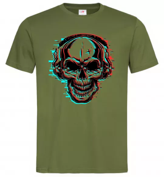 Мужская футболка Череп в навушниках Оливковый фото
