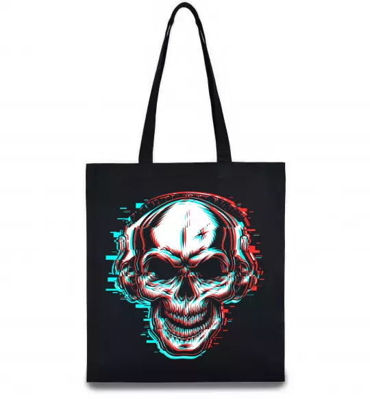 Эко-сумка Череп в навушниках Черный фото