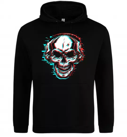 Женская толстовка (худи) Череп в навушниках Черный фото