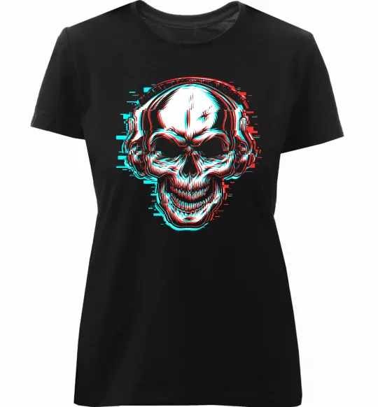 Женская премиум футболка Череп в навушниках Черный фото