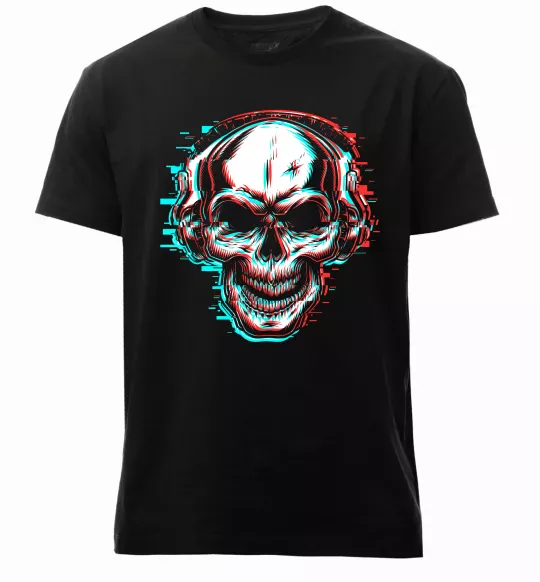 Мужская премиум футболка Череп в навушниках Черный фото