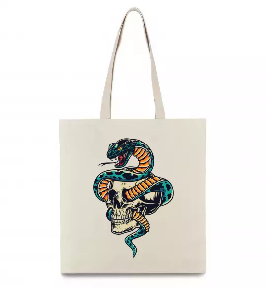 Еко-сумка Череп зі змією Бежевий фото
