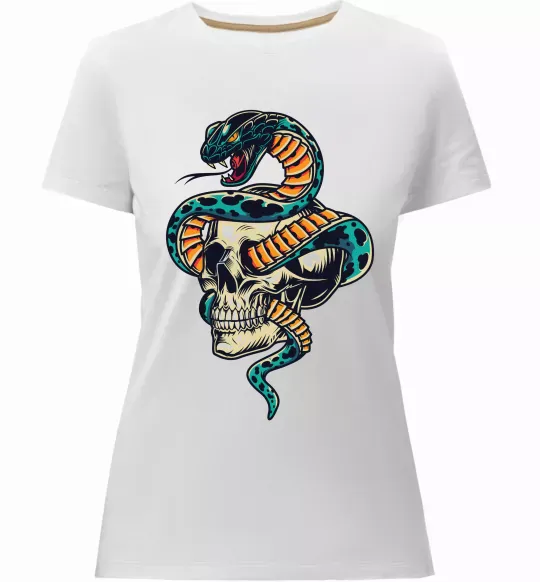 Женская премиум футболка Череп зі змією Белый фото