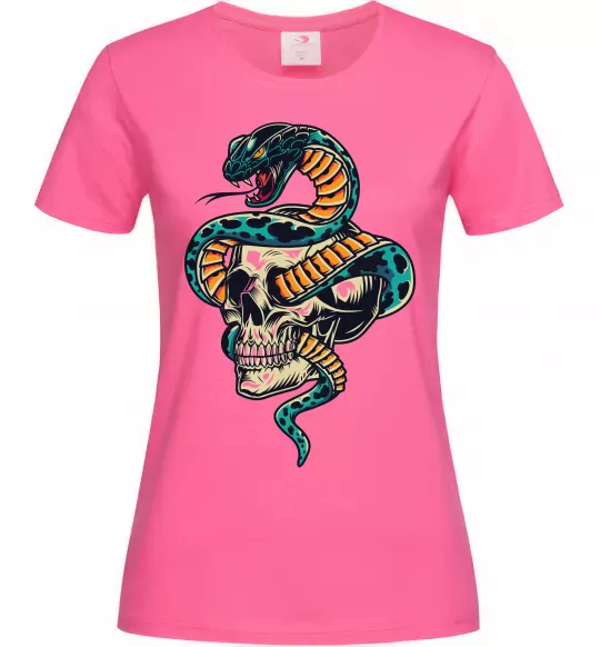 Женская футболка Череп зі змією Ярко-розовый фото