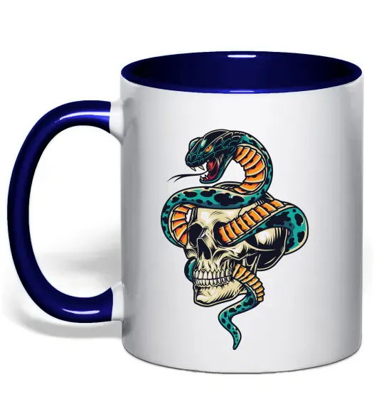 Чашка з кольоровою ручкою Череп зі змією Глибокий темно-синій фото