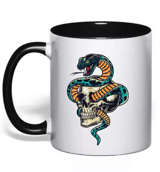 Чашка з кольоровою ручкою Череп зі змією Чорний фото