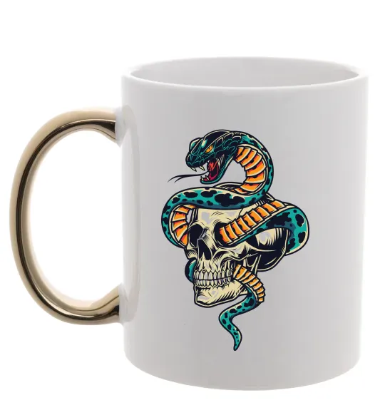 Чашка з кольоровою ручкою Череп зі змією Золото фото