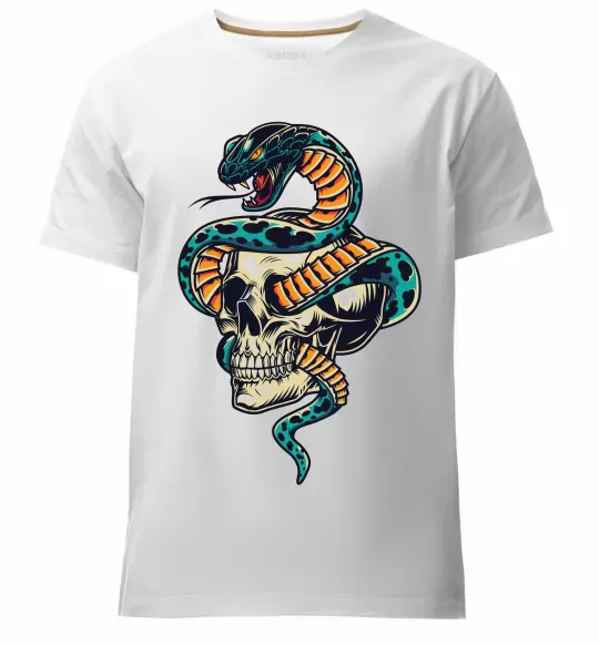 Мужская премиум футболка Череп зі змією Белый фото