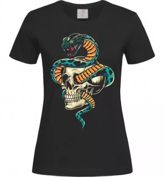 Женская футболка Череп зі змією Черный фото