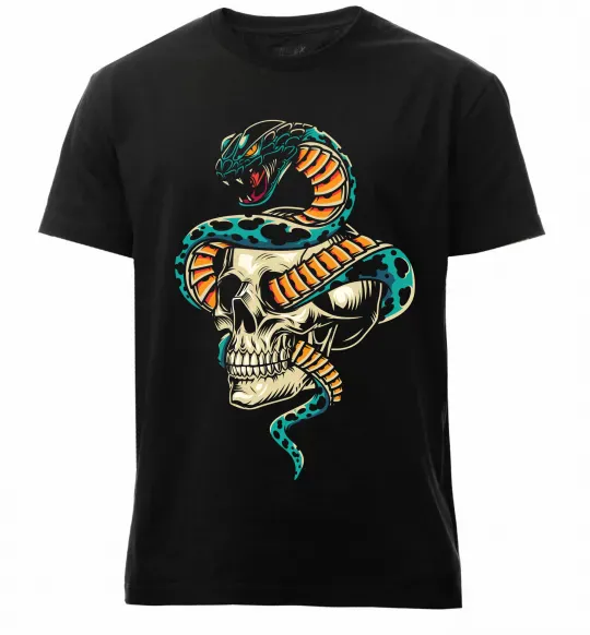 Мужская премиум футболка Череп зі змією Черный фото